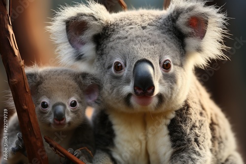 A mother koala lovingly grooms her baby joey s soft fur as they bask in the warm sun  showcasing the close bond between this endearing marsupial duo