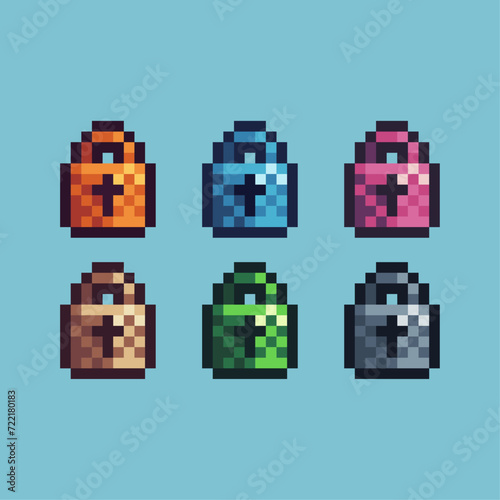 Pixel art sets icon of padlock variation color. padlock icon on pixelated style. 8bits perfect for game asset or design asset element for your game design. Simple pixel art icon asset.