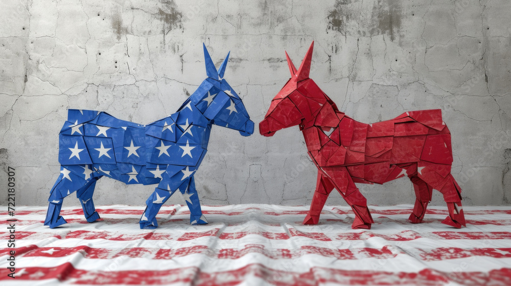 Red and Blue Donkey Democrat Party Election Voting United States President Generative AI