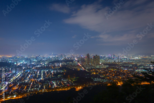 Seoul City skyline and downtown and Skyscraper View of Seoul at night is The best view and beautiful of South Korea.