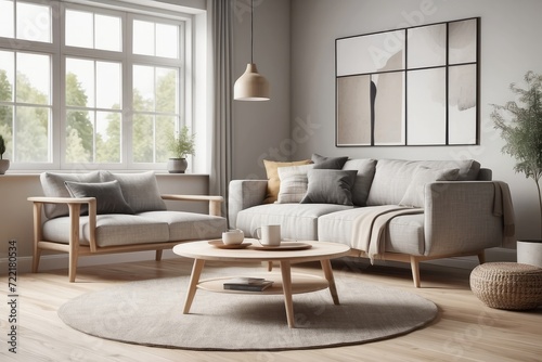 Scandinavian home interior design of modern living room in farmhouse © Dhiandra