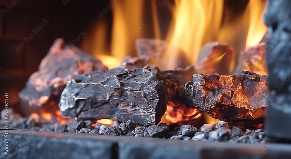 Close-up of fire place with burning charcoal Close-up of fire place with burning charcoal