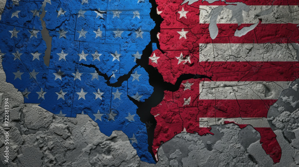 Divided USA Map Flag Illustration, Generative AI