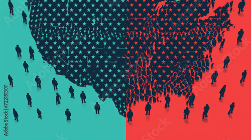 United States Map of Divided Nation and Election, Generative AI