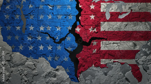 Obraz na płótnie Divided USA Map Flag Illustration, Generative AI w salonie
