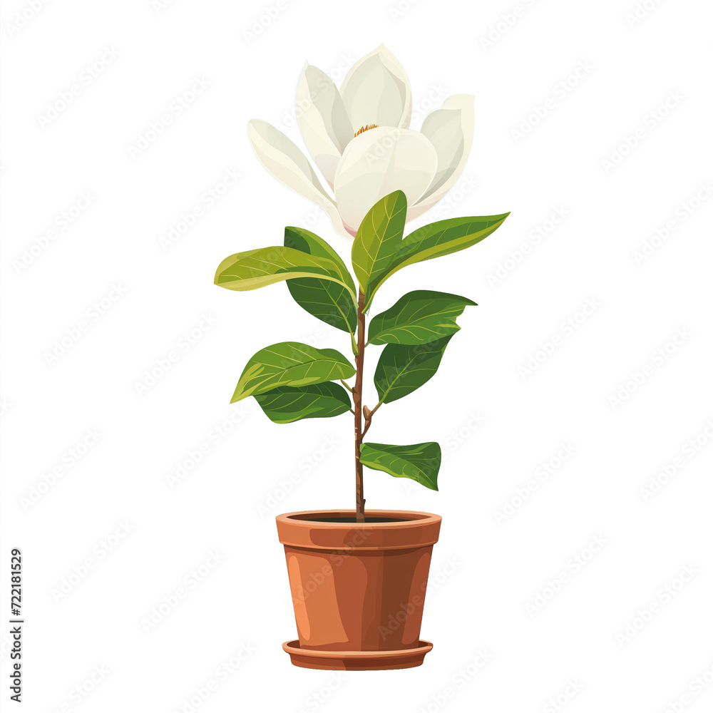 Fototapeta premium Magnolia flower in pot isolated on transparent background