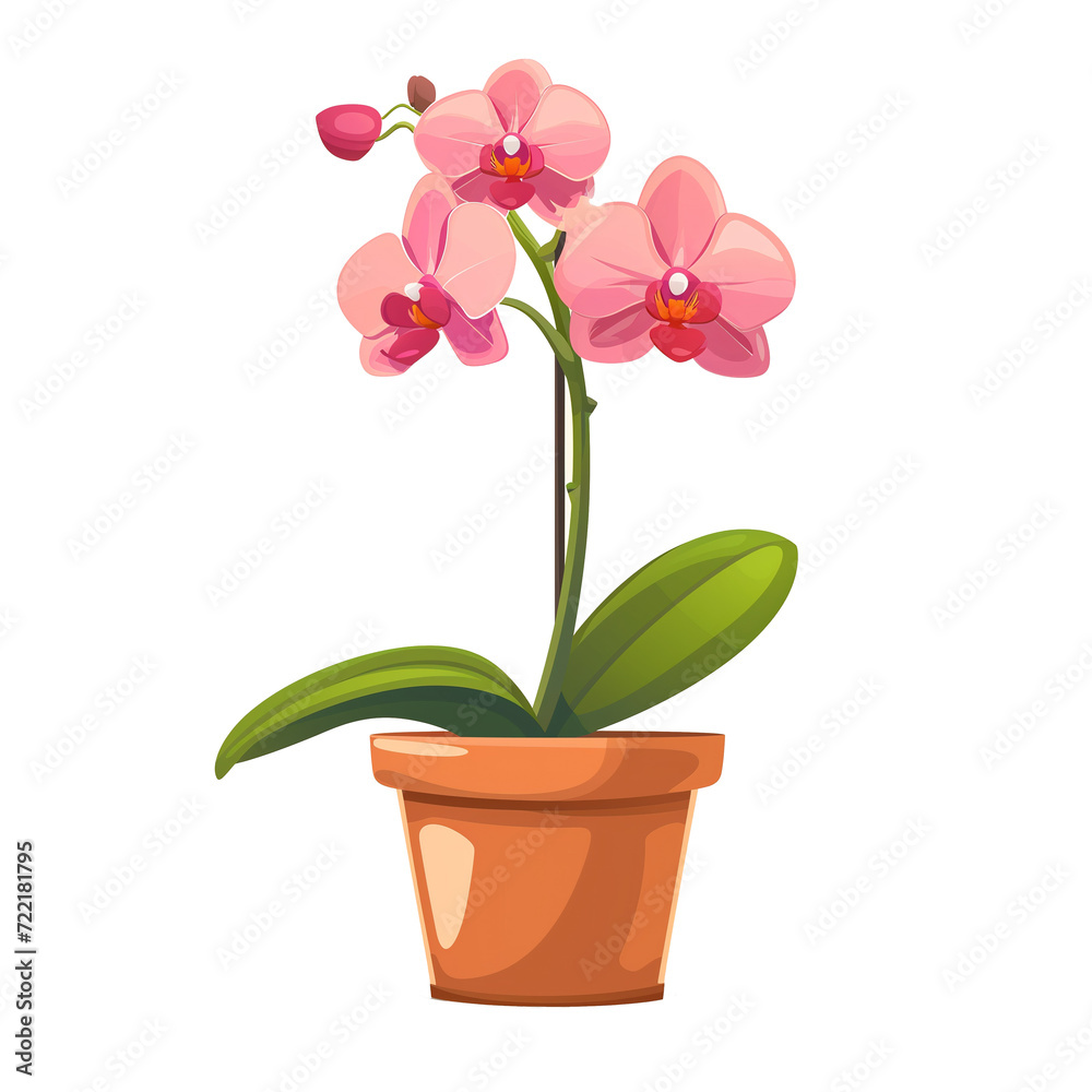 Orchid flower illustration in a pot isolated on transparent background
