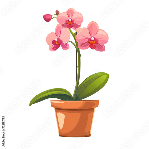 Orchid flower illustration in a pot isolated on transparent background