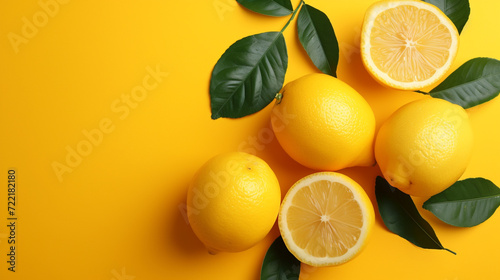 Minimalistic a few fresh lemon background concept with empty space. Vivid color concept. 