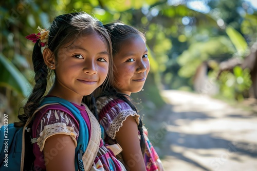 Hispanic girls ready to go to school in rural areas photo
