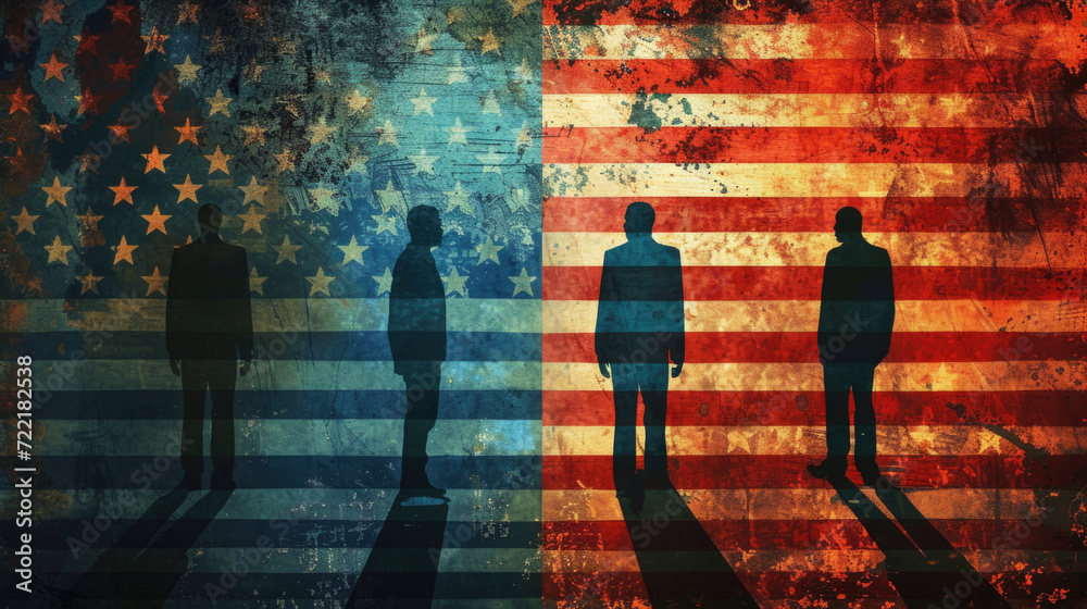 Bipartisan Division Silhouette, Politics, voting Generative AI