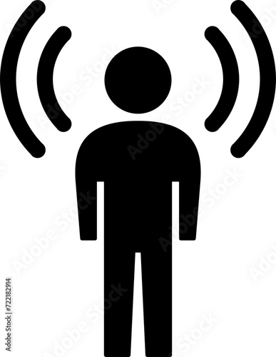 Awareness or Attention Information Symbol Sign Flat Black Icon with Man Figure and Signals. Vector Image.