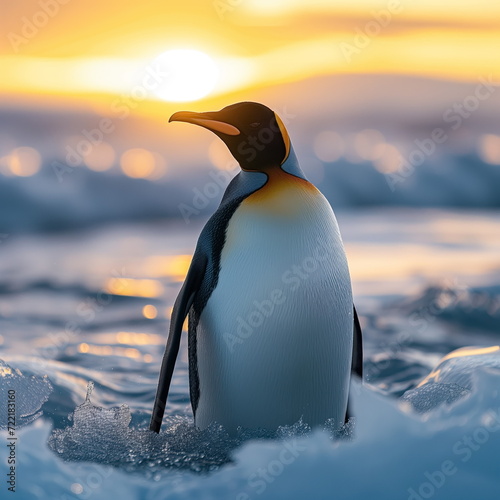 portrait of penguin on snow mountain. Generated AI
