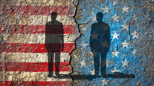 Obraz na płótnie Political Republican Democrat Candidates Silhouette, American Flag Division, Generative AI w salonie