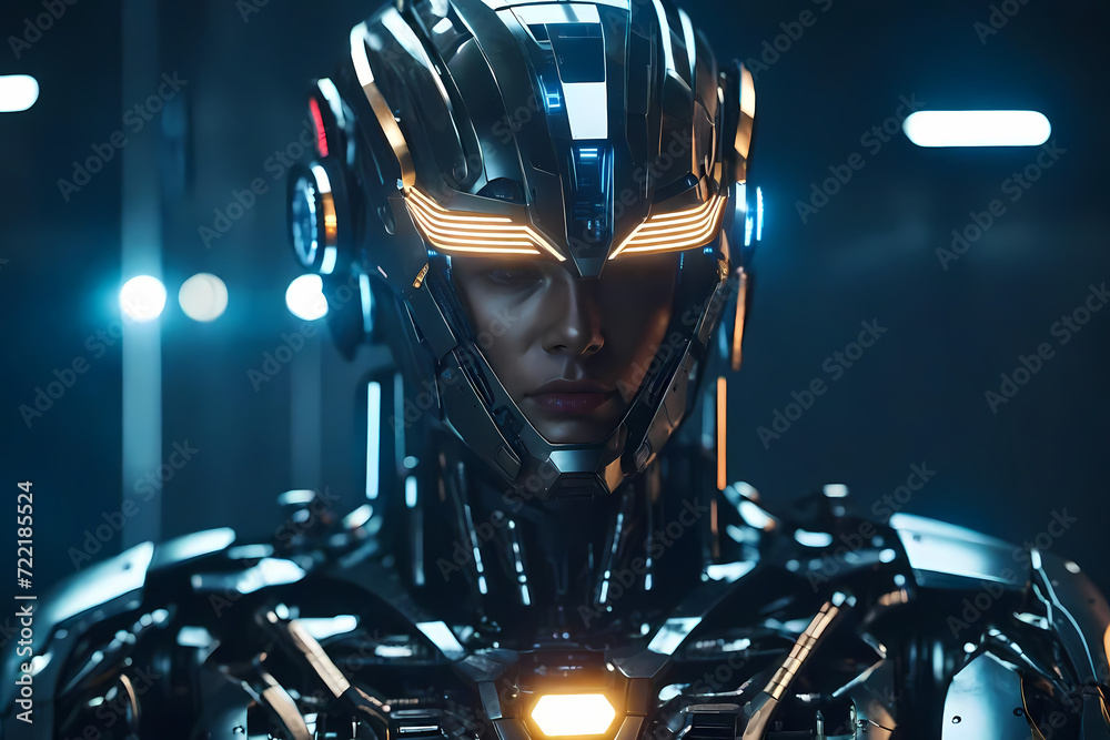 Fototapeta premium Humanoid robot, Half Human half AI Robotic futuristic