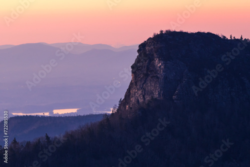 Sunrise at the top of Hawksbill Mountain overlooking Linville Gorge Wilderness