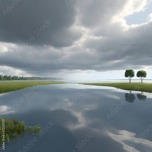 Rainy weather lake