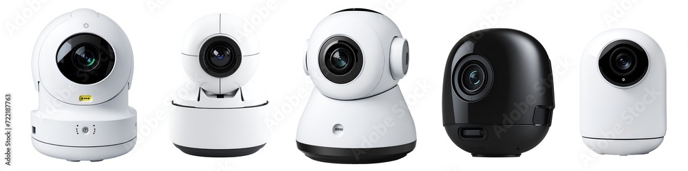 Collection of modern smart wireless camera for home security isolated on transparent background. Generative AI Collection of modern smart wireless camera for home security isolated on transparent background. Generative AI