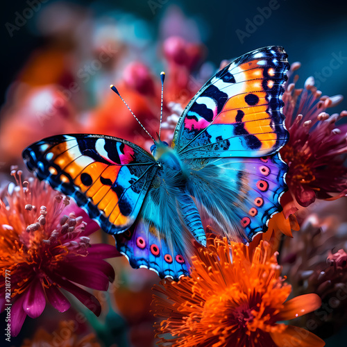 Close-up of a butterfly on a vibrant flower.