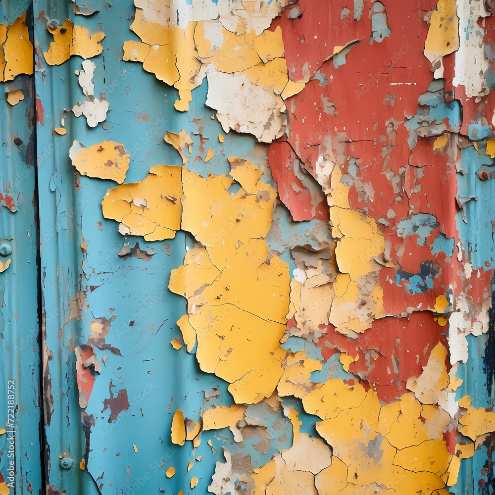 Close-up of a peeling paint on an old door.