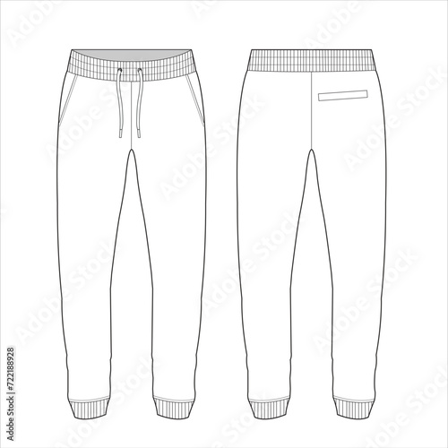 Flat sketch jogger pants vector illustration