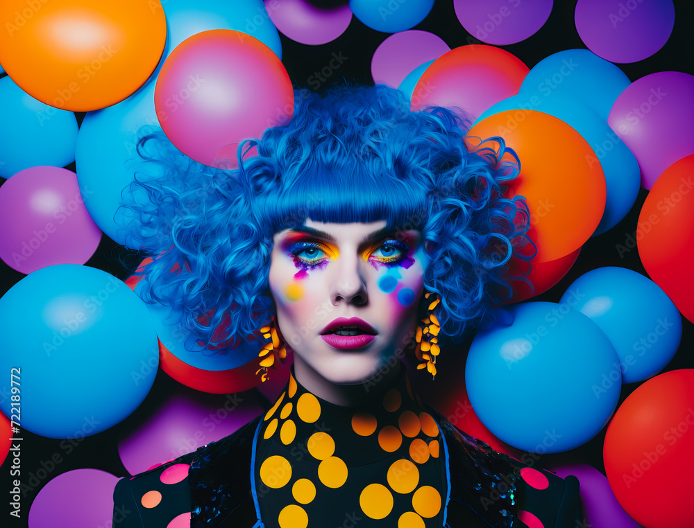 Colorful Couture. Bold Makeup and Bright Hues. Stylish Contrast in Fashion