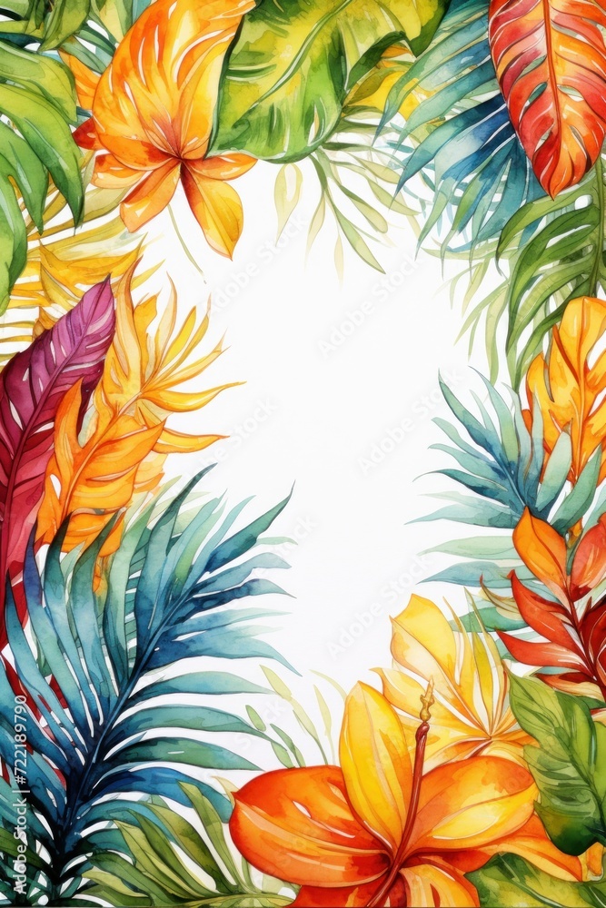Watercolor frame with fruits and leafs Watercolor frame with fruits and leafs