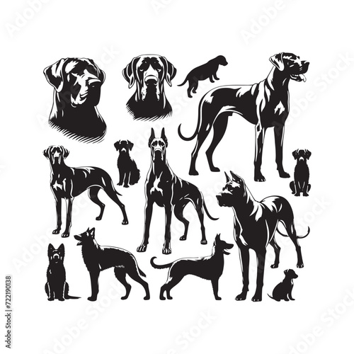 Noble Guardian Shadows: Great Dane Silhouette Series Capturing the Dignity and Loyalty of this Magnificent Breed - Great Dane Illustration - Great Dane Vector - Dog Silhouette
