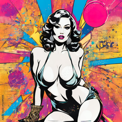 Pop art colorful illustration of sexy woman