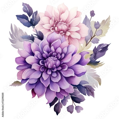Purple several pattern flower, sketch, illust, abstract watercolor, flat design, white background  © Celina