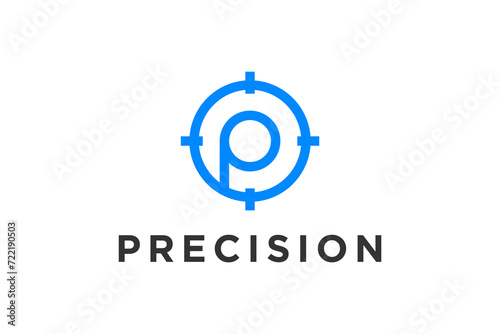 Bullseye target shape with P initial letter logo design, modern financial business consulting.