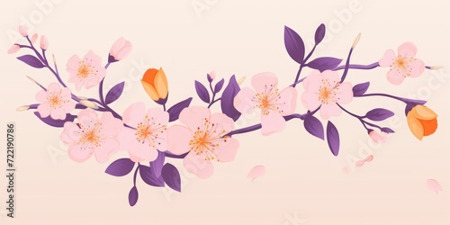 Purple vector illustration cute aesthetic old peach paper with cute peach flowers © Celina