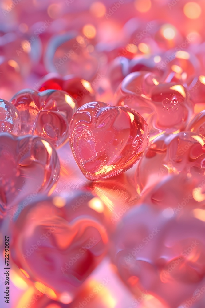 Glossy Hearts on Luminous Valentine Background Glossy Hearts on Luminous Valentine Background