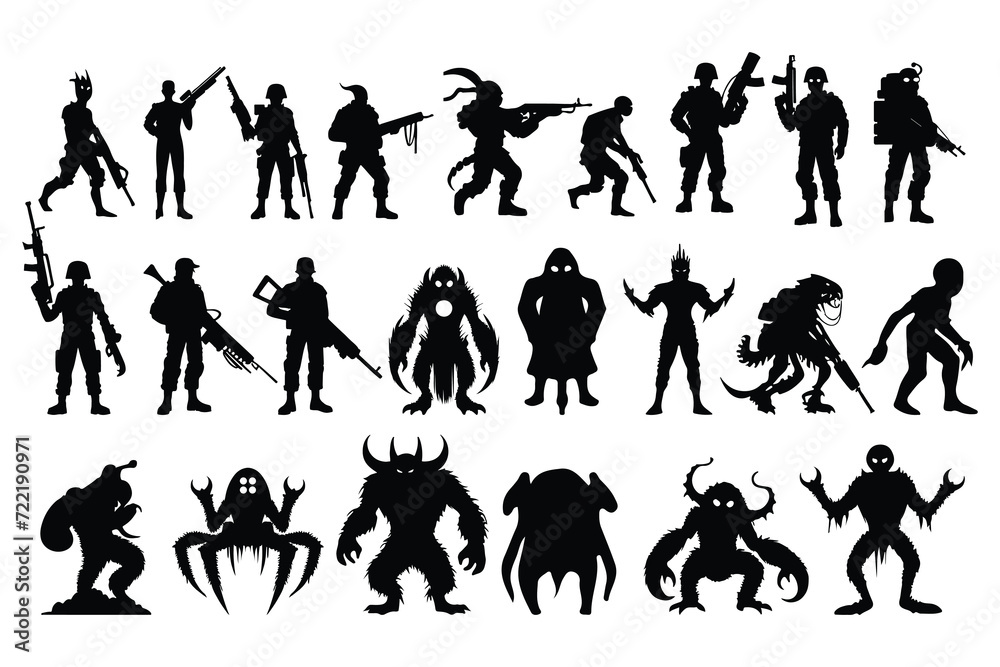 Obraz premium collection of modern and alien warrior silhouettes. a set of vector elements.