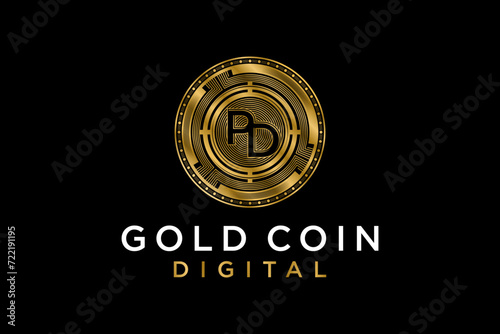 Golden bitcoin crypto currency logo design, payment and modern digital currency.