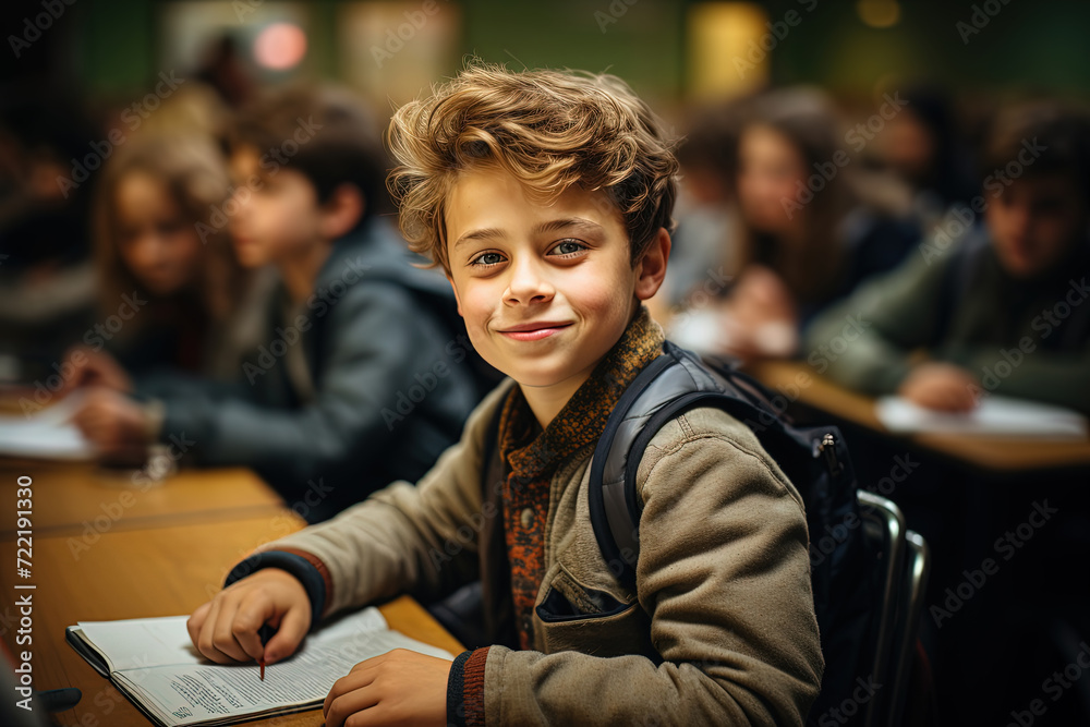 The Curious Scholar: A Young Boy Immersed in Knowledge at His Desk.