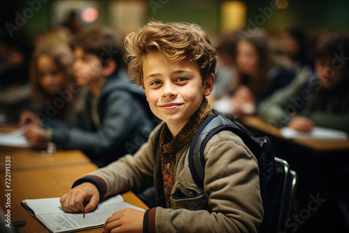 The Curious Scholar: A Young Boy Immersed in Knowledge at His Desk.