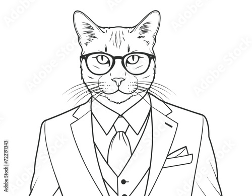 Cat in suit and glasses