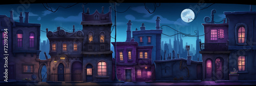 Dark Mysterious Village. Background image 3808x1280 pixels. Neo Game Art 008 