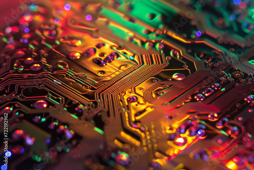 Circuit board close-up. Electronic computer hardware technology. Motherboard digital chip. Tech science background, Generative Ai