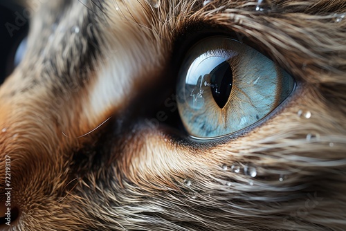 Mesmerizing detail captured in a feline's piercing gaze, showcasing the beauty and complexity of nature's domesticated companion