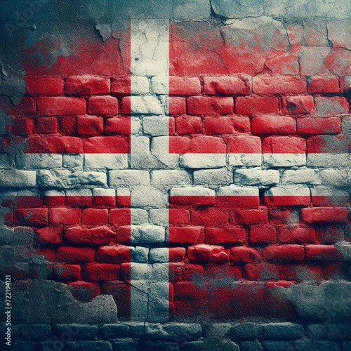 Denmark flag overlay on old granite brick and cement wall texture for background use