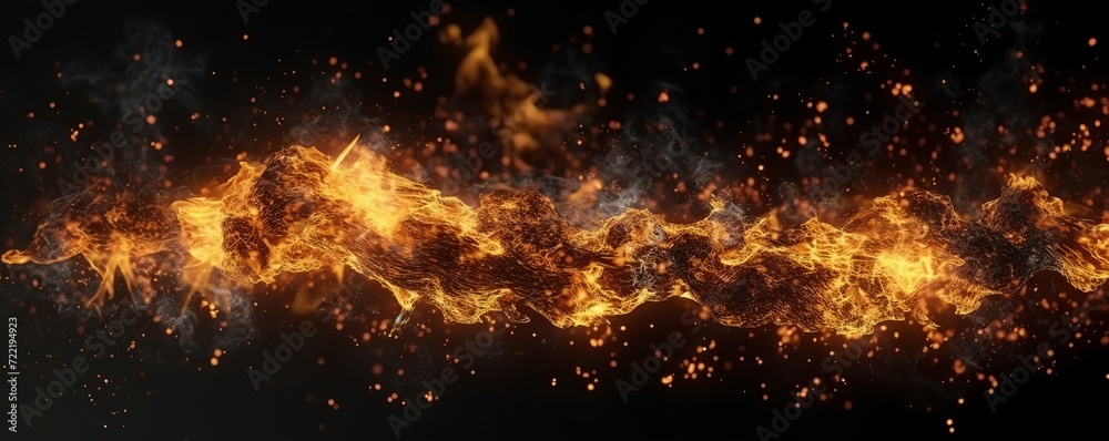 Beautiful flame with sparkles on black background