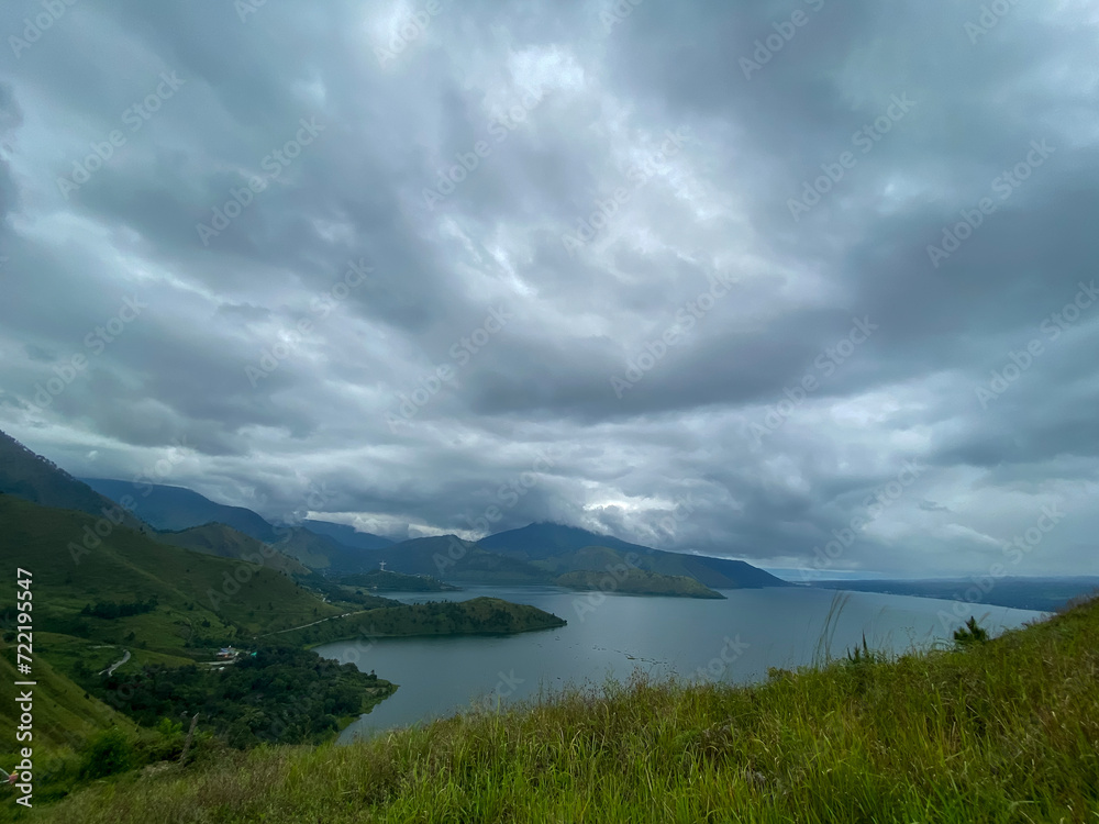 Cloudy Sky Against The Lake. Lake Toba taken from Dolok Raja Hills, North Sumatra.