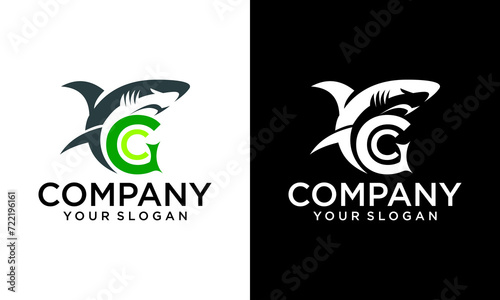 Creative abstract logo sign letter G and shark fin silhouette typography for company