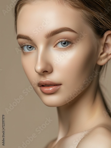 Beautiful Young Woman, Portrait of Fresh, Clean Skin for Cosmetology and Beauty