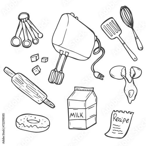 Baking kitchen icons doodle vector set