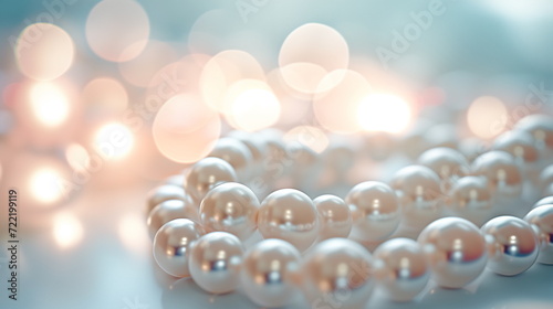 Beautiful pearl necklace on bokeh background. AI Generative.