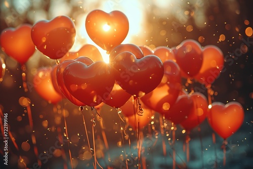 Slow-motion footage of heart balloons being released at a romantic outdoor event