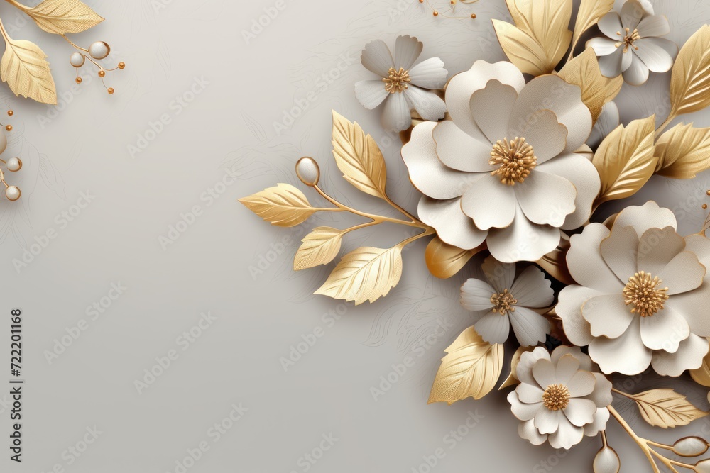 Silver vector illustration cute aesthetic old gold paper with cute gold flowers